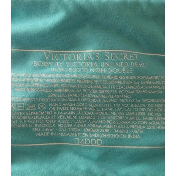 Victoria's Secret Body by Victoria Unlined Demi Bra blue Size 34DDD - Picture 6 of 6